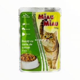 Hrană umedă pt pisici Miau Miau Bucăți cu carne de curcan în sos 100gr